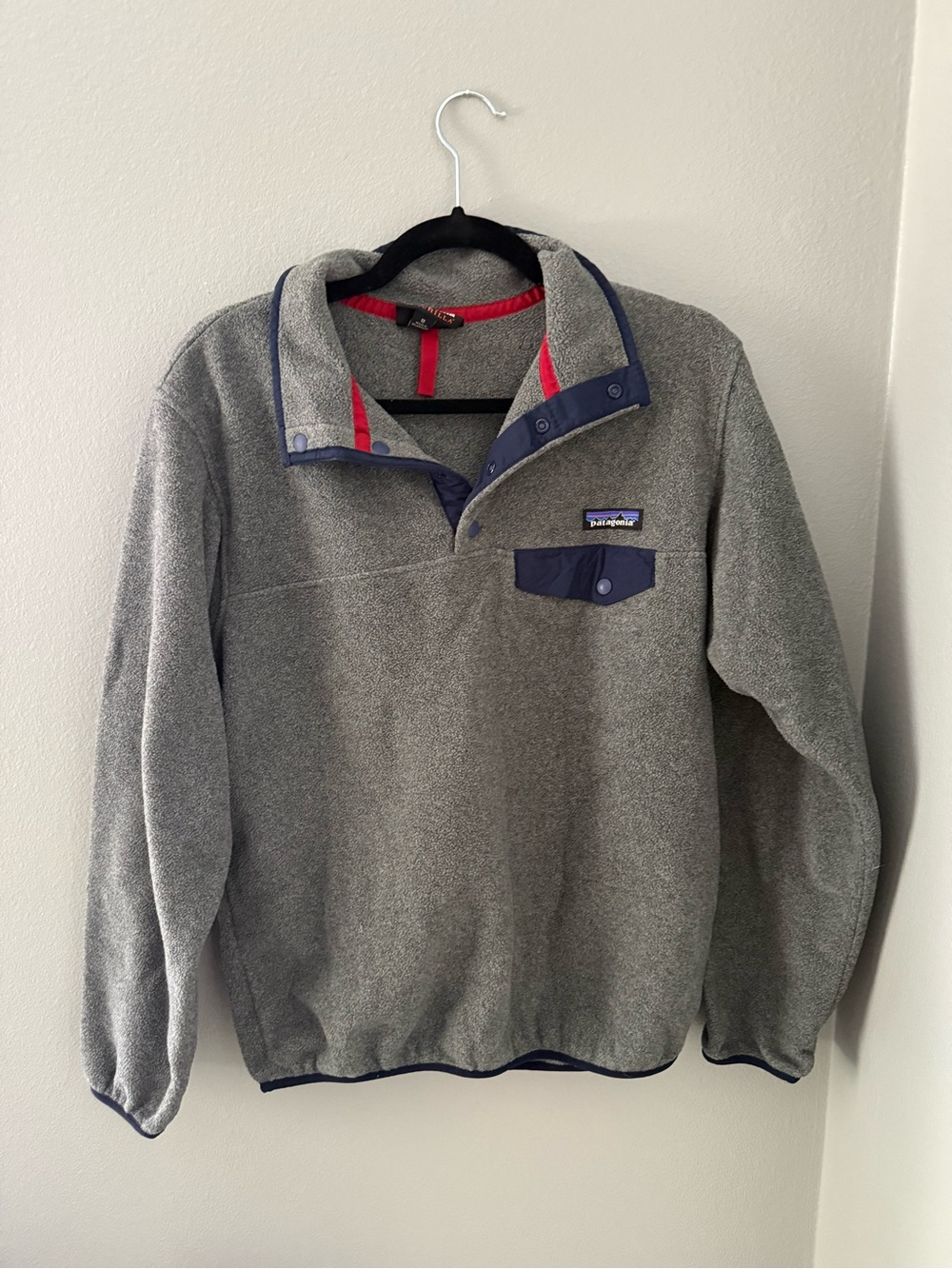 Patagonia Gray Fleece Snap-Front Pullover with Navy Trim